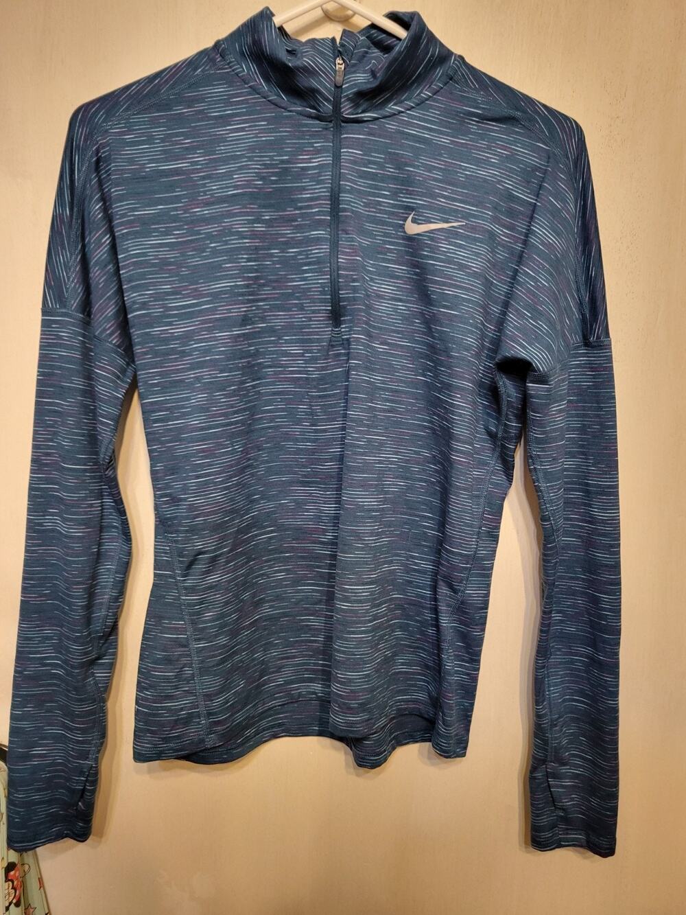 Nike Running Womens Dri-FIT Quarter Zip Pullover Space Dye Teal Blue Small